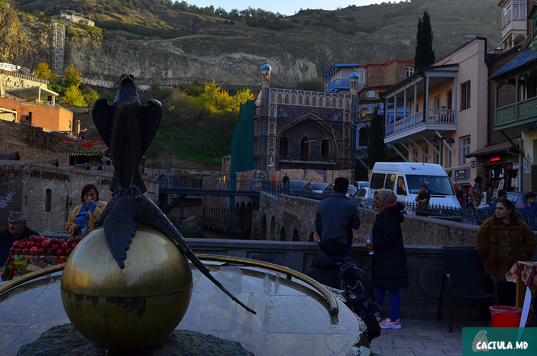 орел на фоне серных бань в Тбилиси